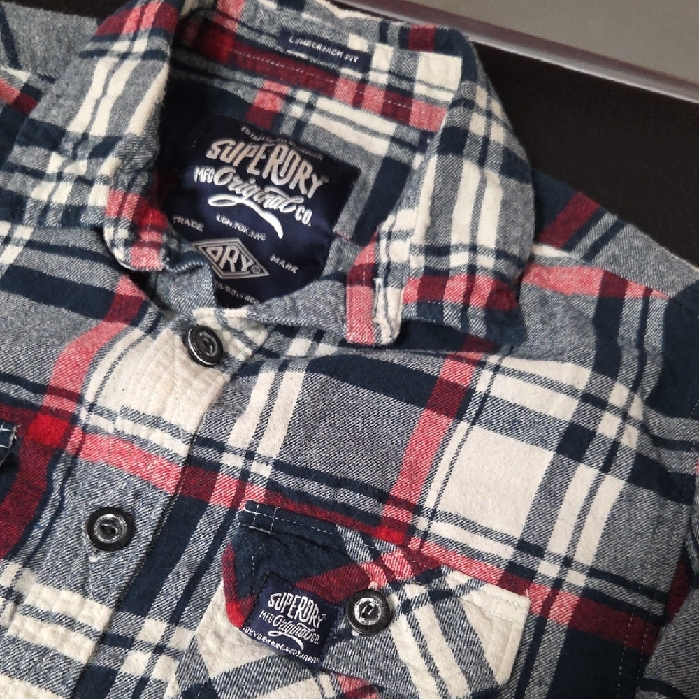Superdry Mens Checkered Shirt - Navy and Crimson